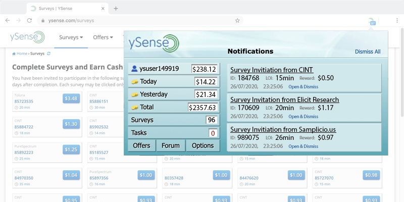 Screenshot of ySense Addon / Extension for Chrome